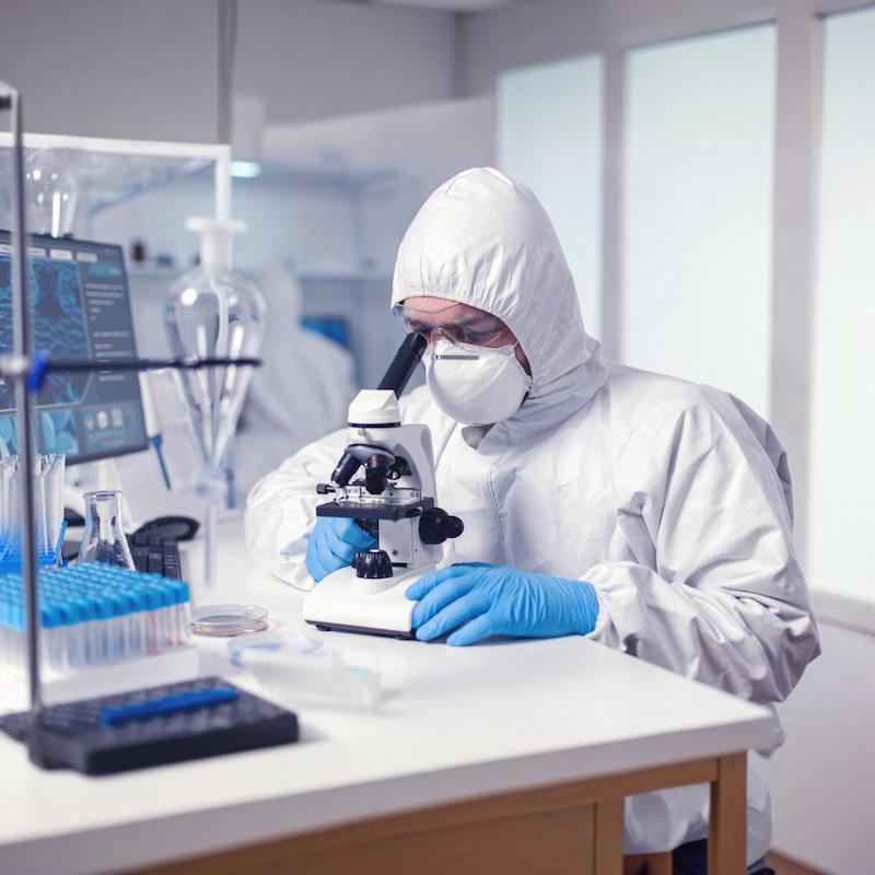 Independent lab analyst processing a Pure Maintenance Mold Removal air sample